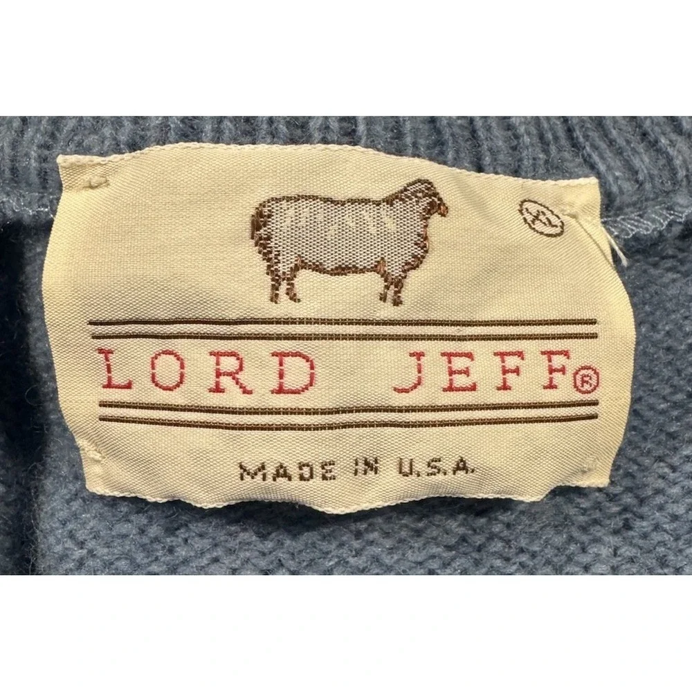 VTG 80s Lord Jeff Sweater‎ Mens XL Blue V-Neck Knit Classic Preppy Made in USA